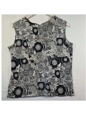 Initiatives Womens Floral Sequin Sleeveless Top Black White Grey Large fairycore